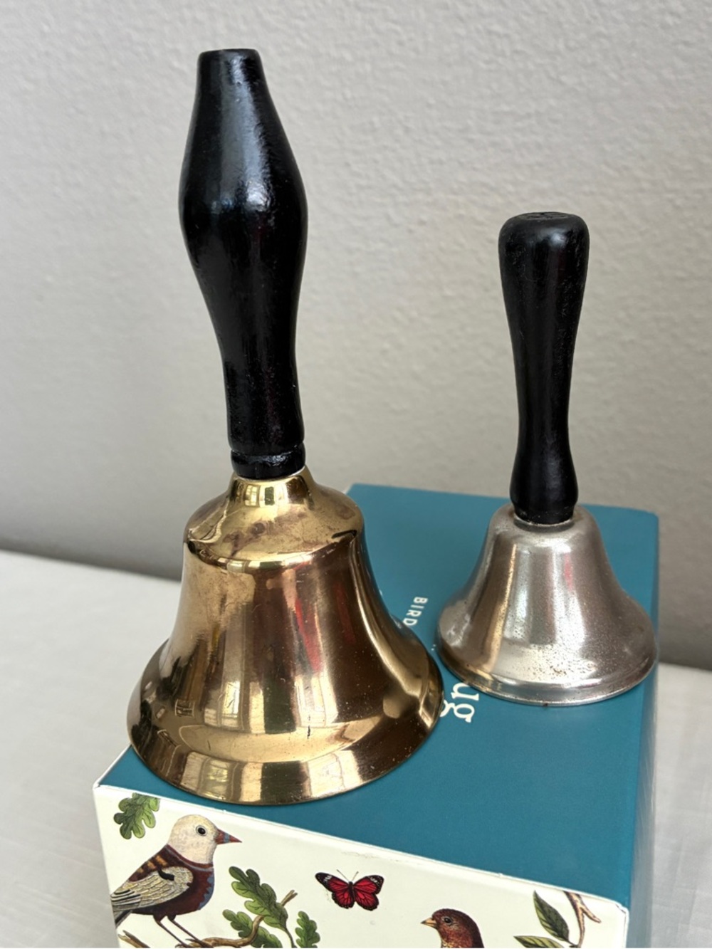 School Bells with Black Handles - Brass & Silver